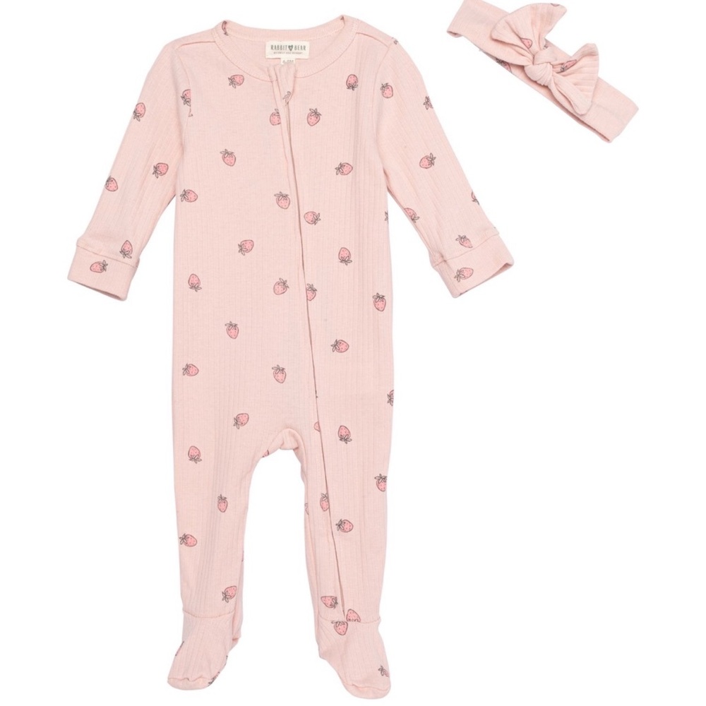Rabbit + Bear Pink Floral One Piece with Headband | 3-6 Months